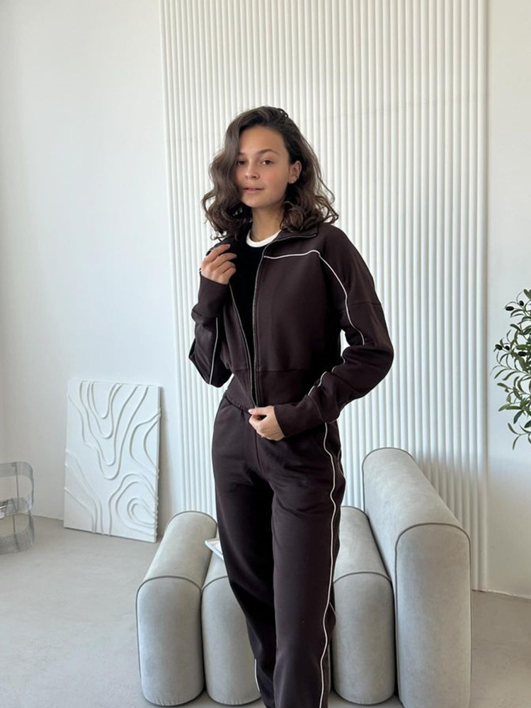 Ensemble Décontracté Femme Pull Zippé Pantalon