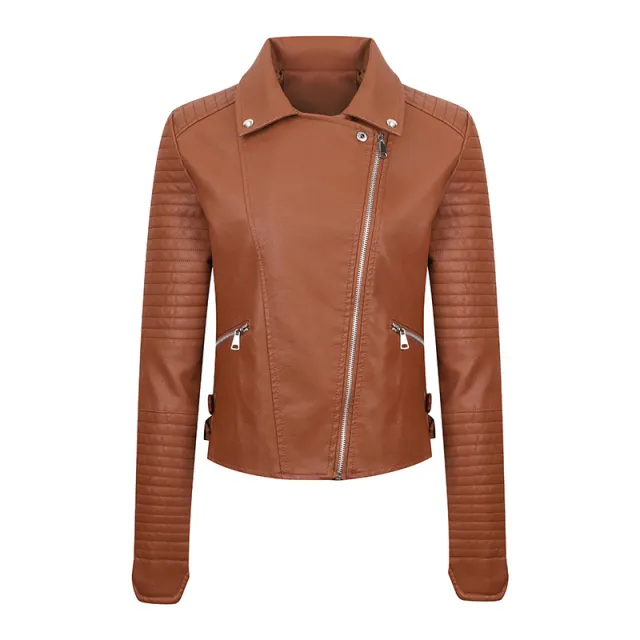 Women's Leather Clothing Coat Short Washed Slim Fit Chocolate - Shop at LoveMi