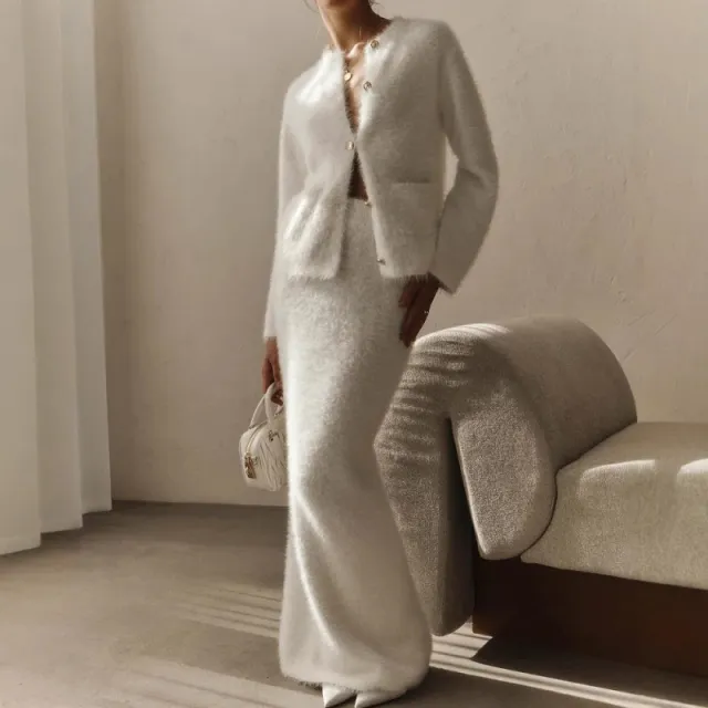 Women's Solid Color Long Sleeve Button Coat Skirt Fashion Suit White - Shop at LoveMi