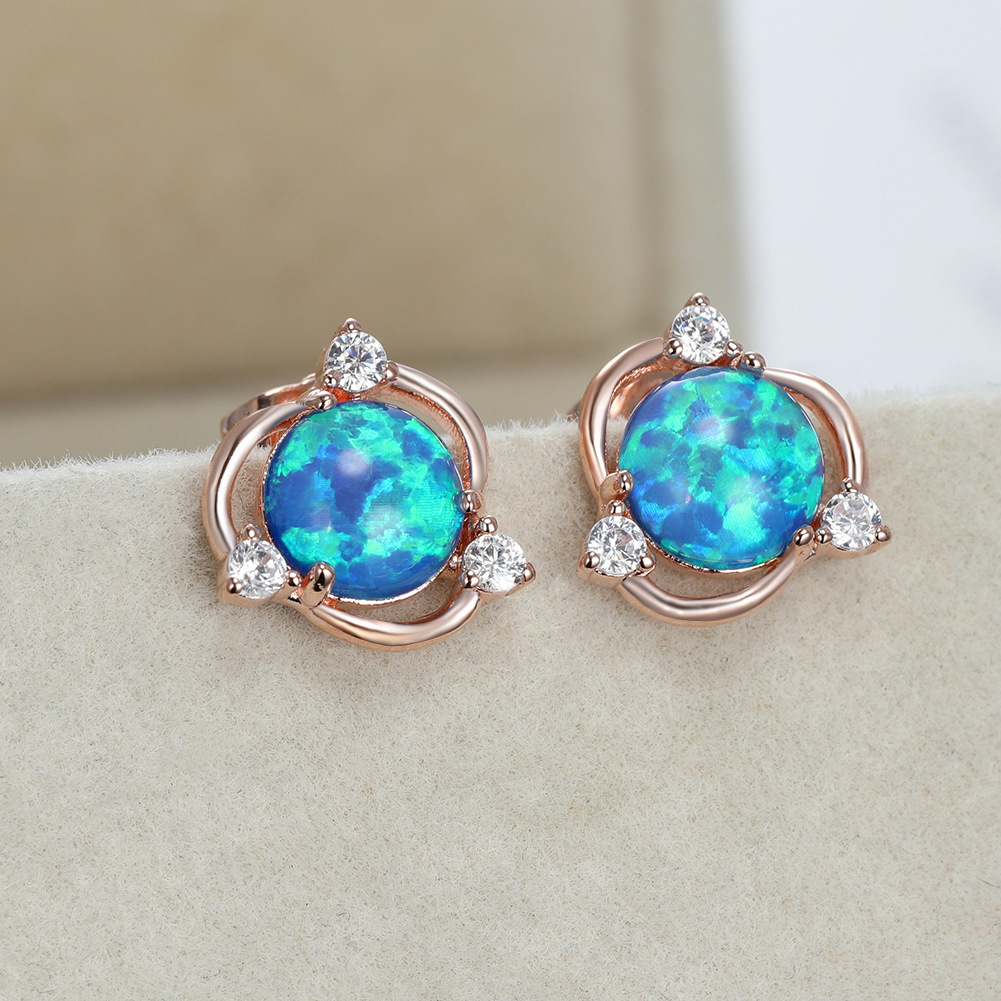 Round Rotating Zircon Stud Earrings For Women