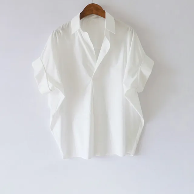 Women's Summer Cotton White Shirt Loose Batwing Sleeve Collar Shirt White - Shop at LoveMi
