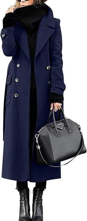 Thick Wool Women's Coat Extended Navy Blue - Shop at LoveMi