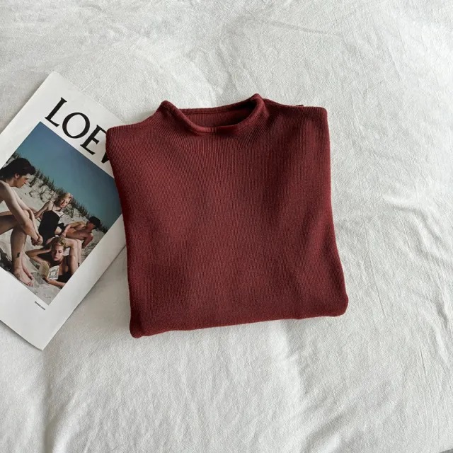 High neck Knit Casual Women's Base Shirt Reddish Brown - Shop at LoveMi