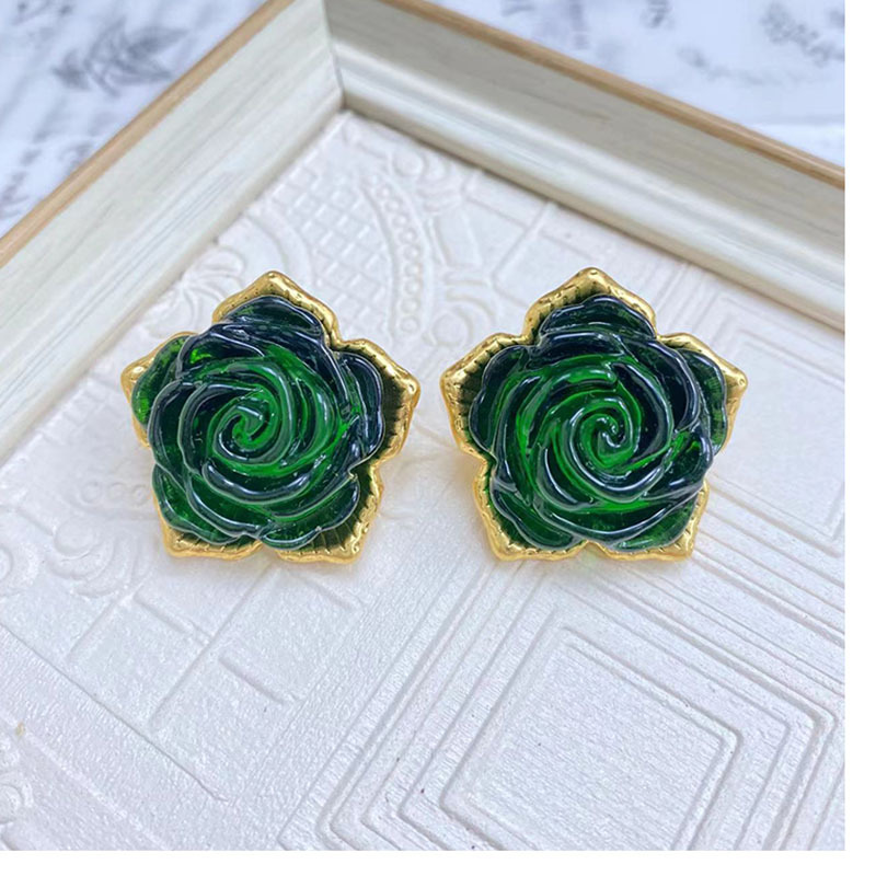 Middle Ancient Hand Burning Rose Glaze Ear Stud Necklace Suit