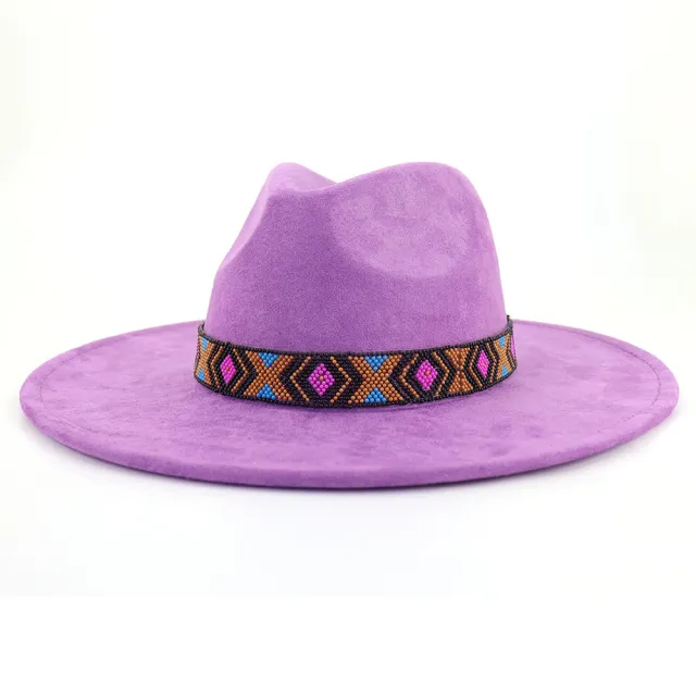 Women's Suede Bohemian Large Brim Flat Top Hat Dark Purple - Shop at LoveMi