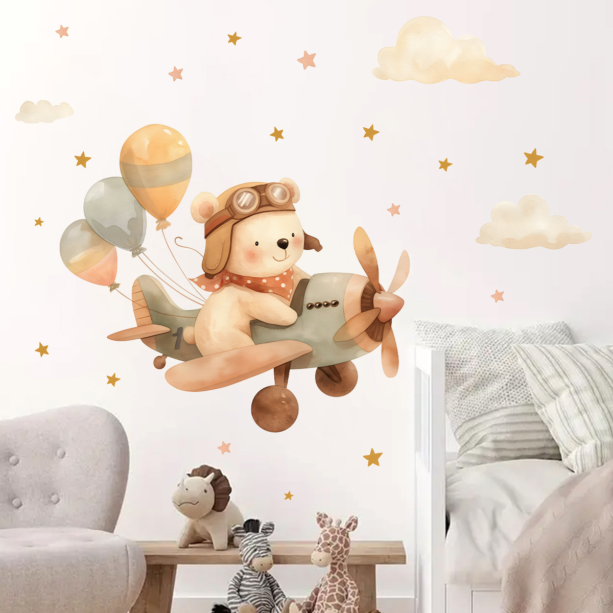 Title 5, Bear Pilot Self-adhesive Wall Sticker Cute Cartoon