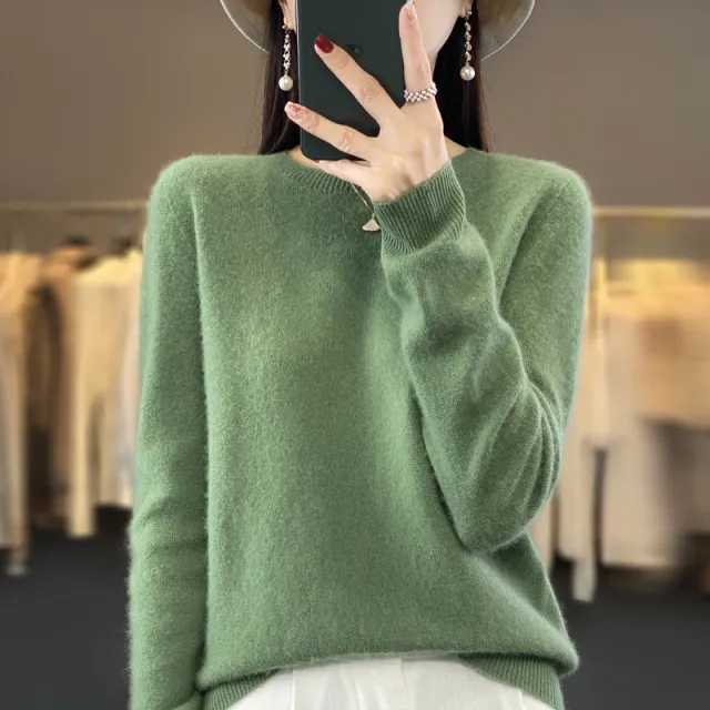 Solid Color Simple Pullover Cashmere Loose Sweater Mint - Shop at LoveMi