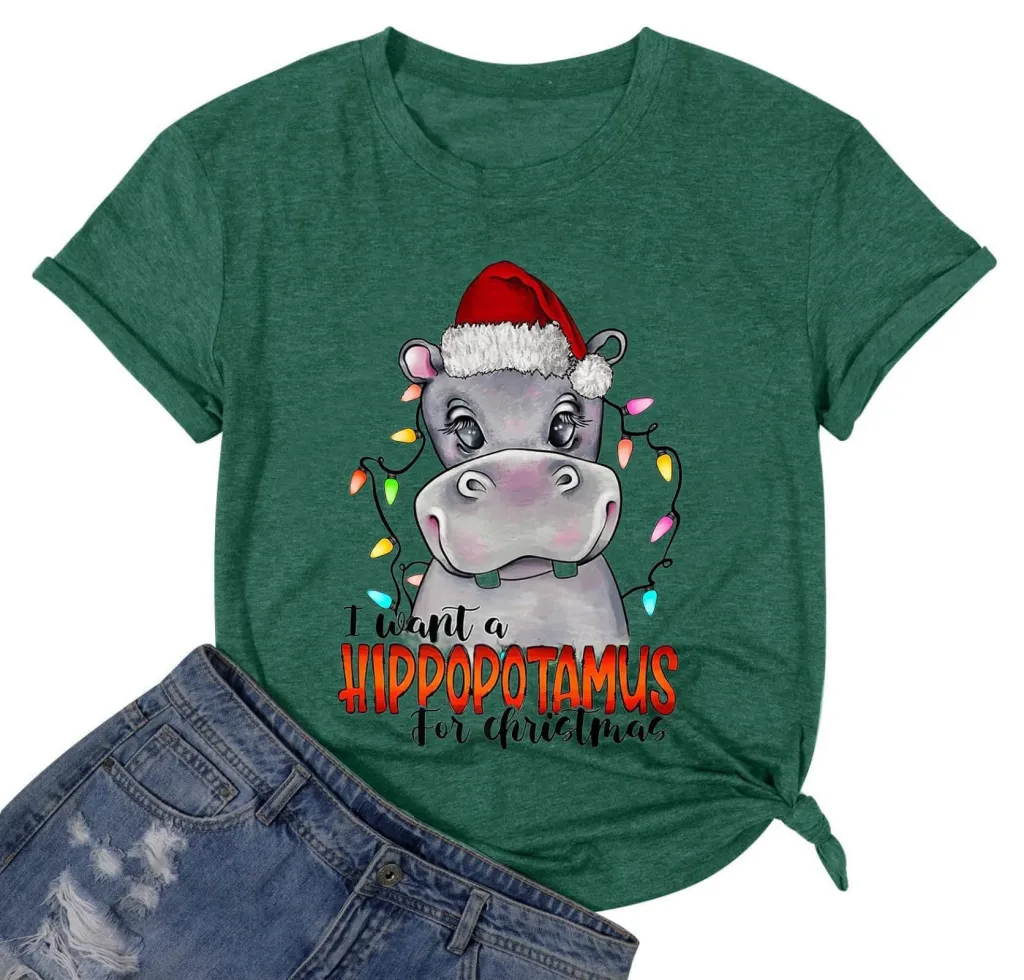 Christmas Printed Colored Cotton T-shirt - Green