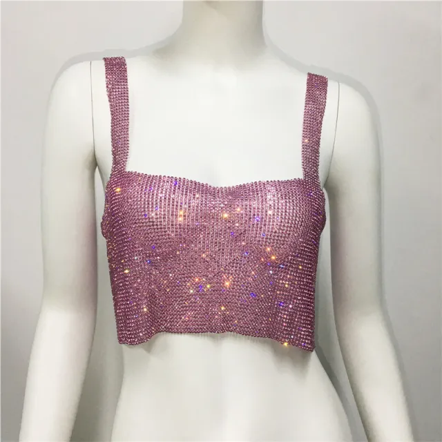 Women's Rhinestone Camisole Carnival Super Shiny Metal Rhinestone Top Pink - Shop at LoveMi