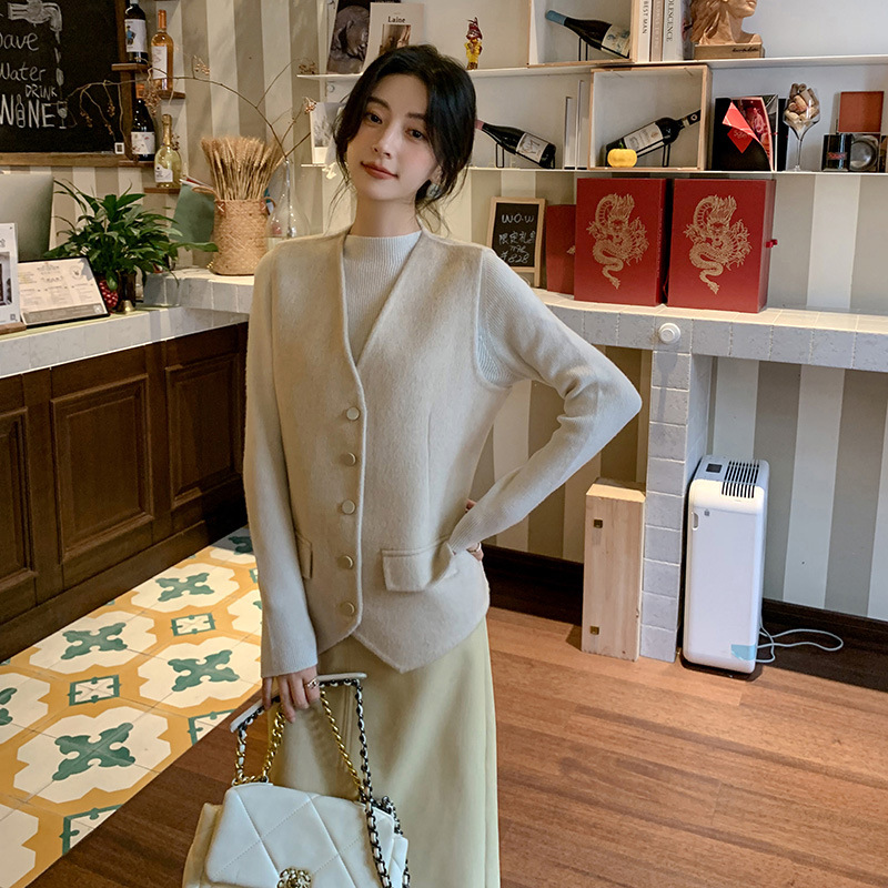 Outer Tops Knitted Suit Vest For Women Beige - Shop at LoveMi