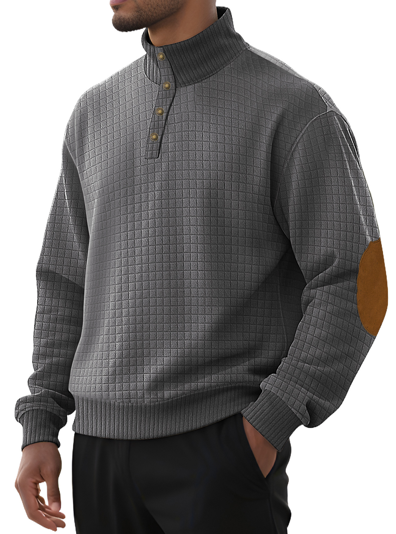 Casual Sports Men's Jacquard Small Plaid Stand Collar Long-sleeved Sweater