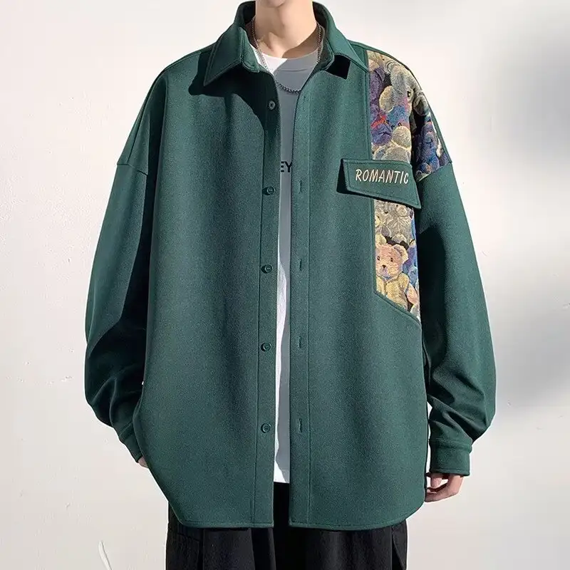 Casual Long Sleeve Lapel Work Clothes Shirt Men's Coat