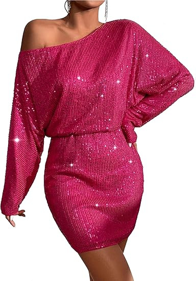 Spring Short Sleeve Loose Pullover Sequined Shirt Dress Off shoulder Long Dress Red - Shop at LoveMi