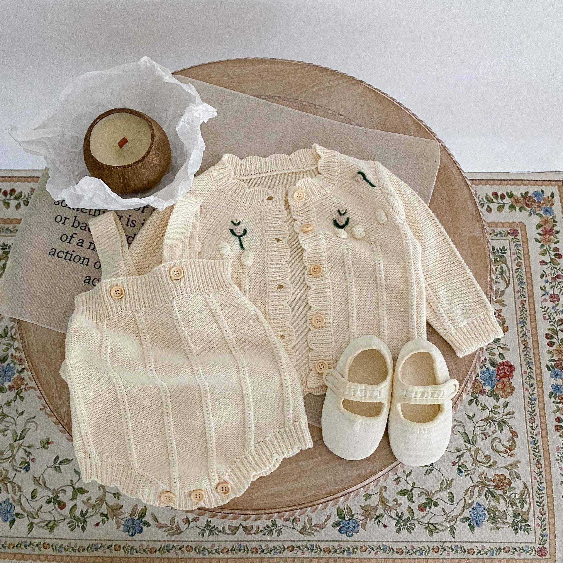 Title 10, Kleinkind Baby Pullover Set Blumenstickerei Lan...