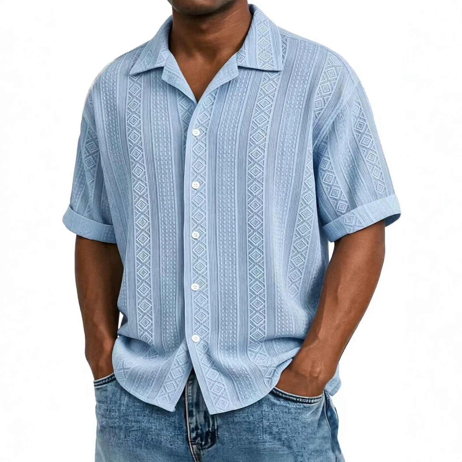 New Mens Jacquard Short-sleeve Shirt