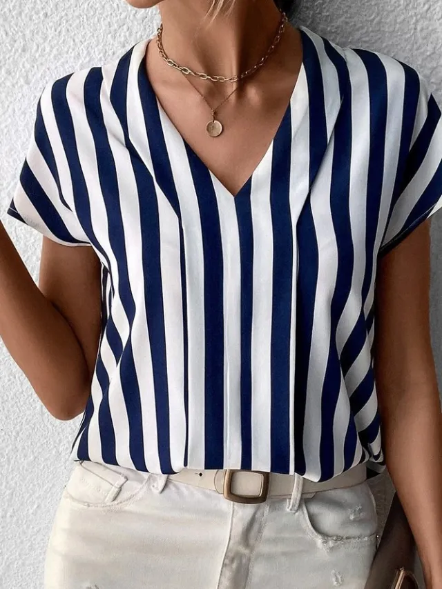 Striped Loose Printed Top For Women Blue - Shop at LoveMi