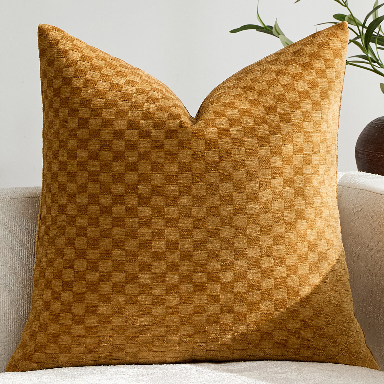Chenille Three-dimensional Small-check Throw Pillow Sofa Cushion Cover Solid Color — foto 2
