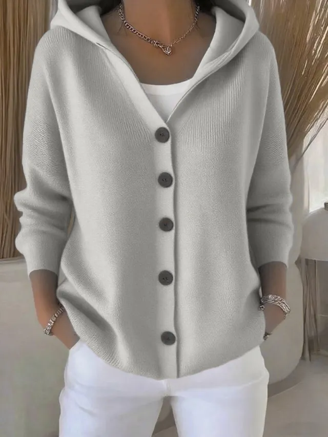 Casual Fashion Hooded Sweater Coat Women Flower Gray - Shop at LoveMi