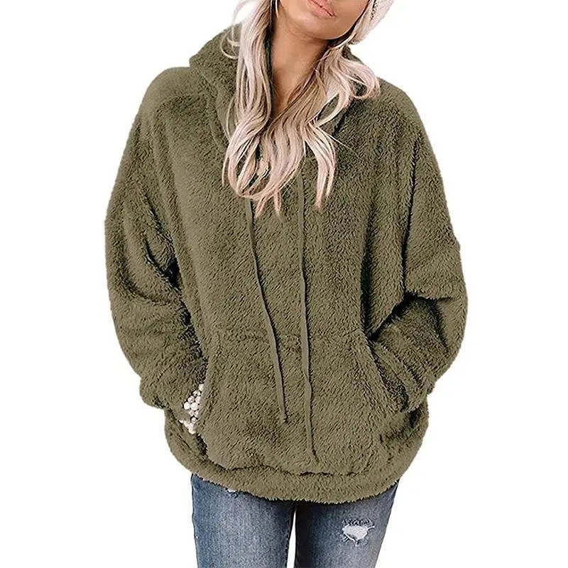 Coat Solid Color Pocket Casual Loose Sweater Sweater - Green
