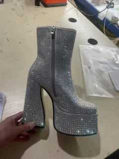 Starry Rhinestone Short Fashion Ankle Boots Women - Grey - View 1