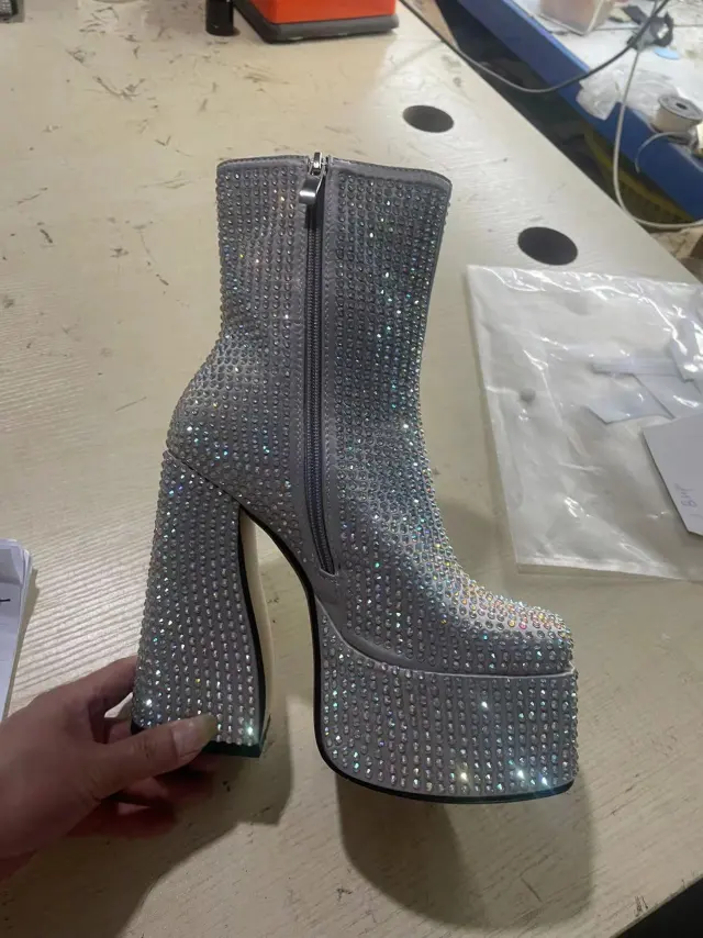 Starry Rhinestone Short Fashion Ankle Boots Women Gray - Shop at LoveMi