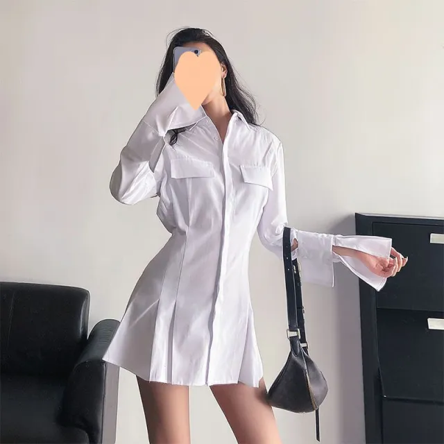 Spring Design Sense Mid length Shirt Dress Women White - Shop at LoveMi