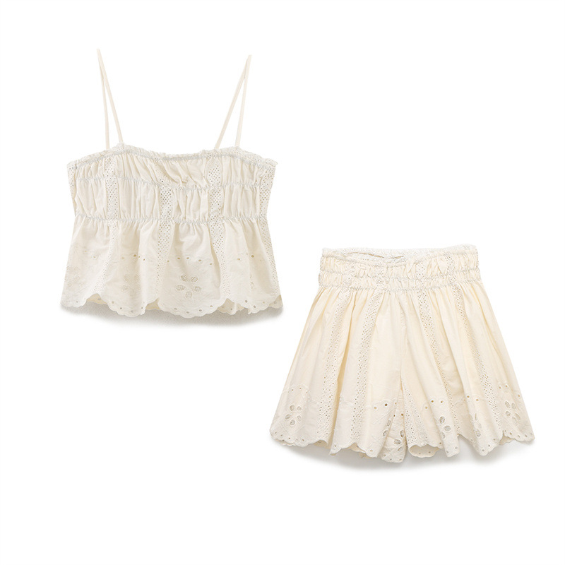 Embroidered Strap Top And Shorts