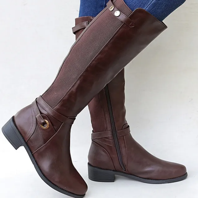 Plus Size Long Tube Women's Chunky Heel Boots Brown - Shop at LoveMi