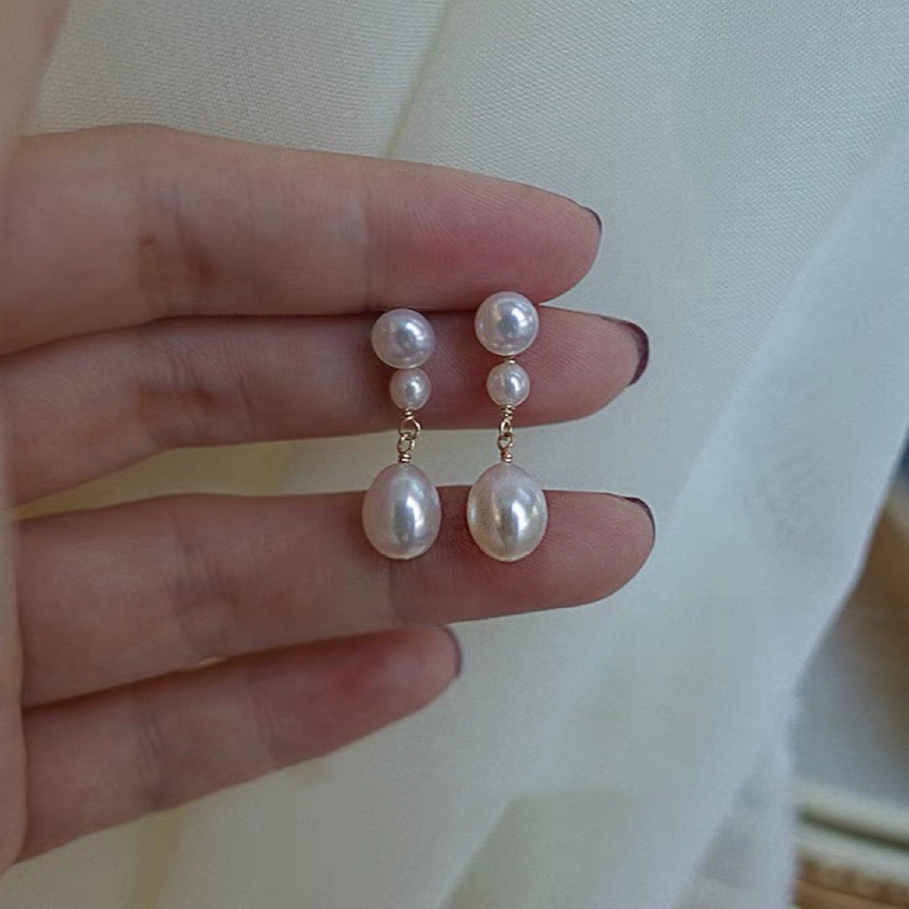 Natural Pearl Earrings For Women Long Retro Temperament