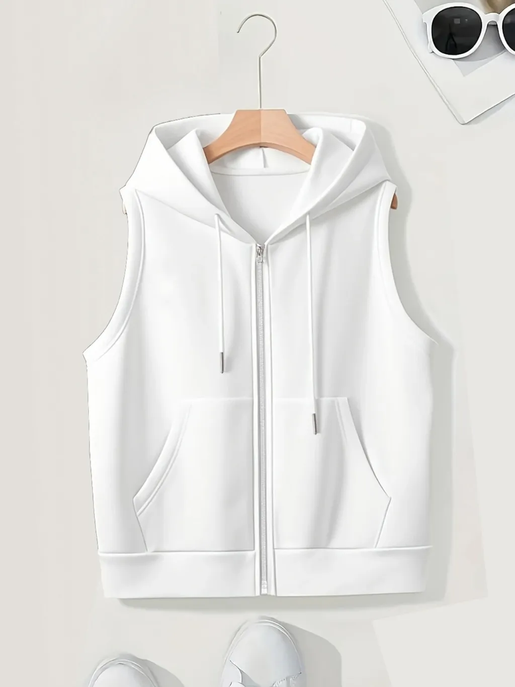Women's Sleeveless Slim-fit Cardigan Zip Sweater - White