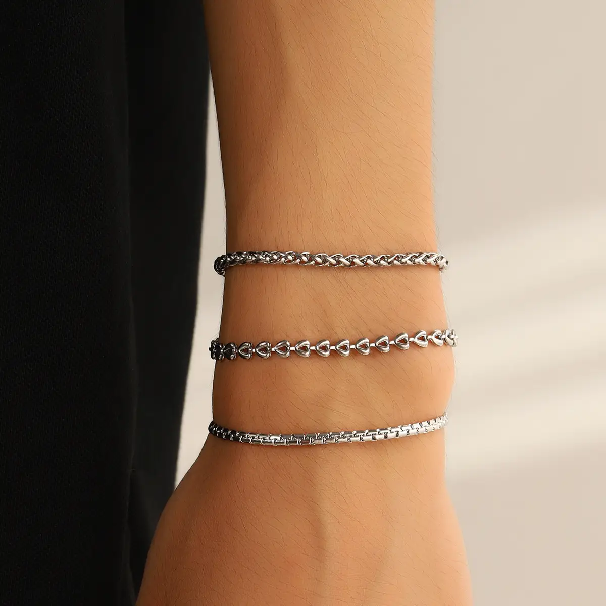 Stainless Steel Keel Three-piece Bracelet For Women