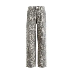 Printed Washed Distressed Wide-leg Denim Trousers For Women - Distressed Leopard Print - View 1