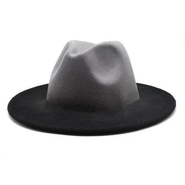 New Wide Brim Woolen Thick Gradient Two color Top Hat Gray - Shop at LoveMi