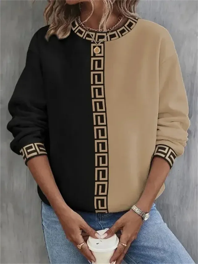Color blocked Hoodie Casual Sporty Round neck Long sleeve Top 3W5Z15Z L - Shop at LoveMi