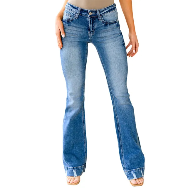 High Waist Light Color Jeans Women's Casual Simple Bell bottom Pants Lc7874246 Sky Blue - Shop at LoveMi