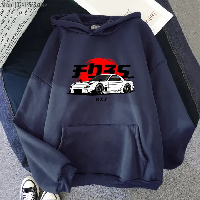 New Car Printed Men'swomen's Cotton Hoodie Casual 03 Navyblue - Shop at LoveMi