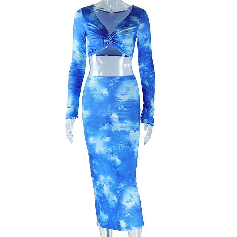 V-neck Printed Chest Wrap Pullover Women's Suit