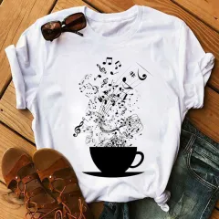 Large Size Women's Music Note Printing Kawaii Top Female Supply Round Neck Short Sleeve T-shirt Female - Ze09 - View 1