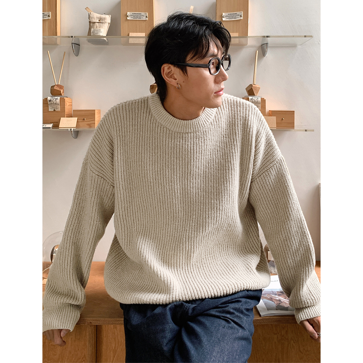 Thickened Chunky-Knit Crew-Neck Sweater For Men 3
