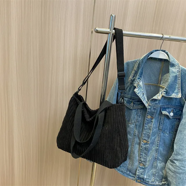Corduroy Crossbody Shoulder Bag Women's Large Capacity Black - Shop at LoveMi