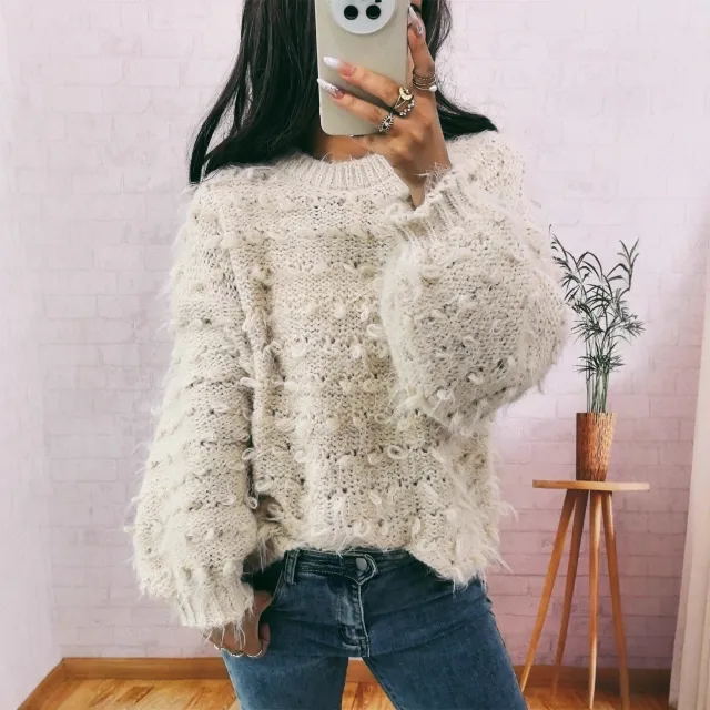 Casual Thickening Knitted Solid Color Round Neck Loose Sweater For Women Light Khaki - Shop at LoveMi