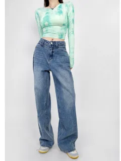 New American High Street Loose Drooping Wide Leg Draggle-tail Straight Trousers - Dark Blue - View 1