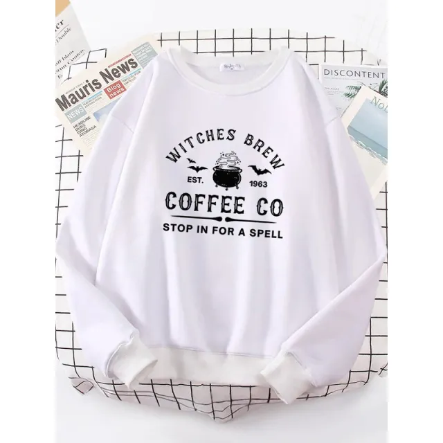 Witches Make Coffee Straight Letter Hoodie Letter Print White - Shop at LoveMi