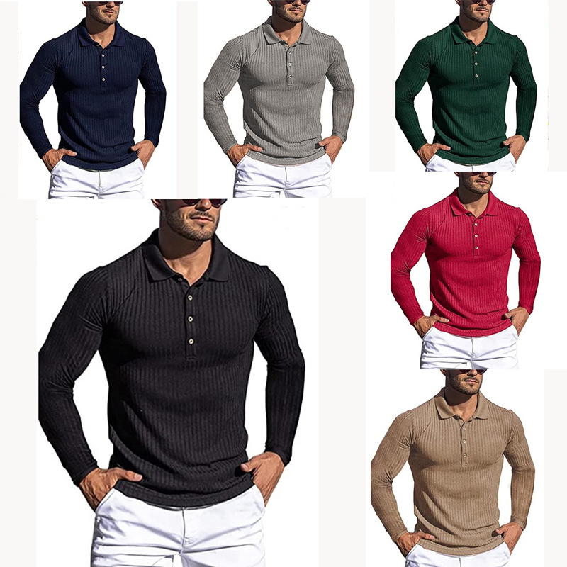 Title 2, Herren Laufshirt Polo Langarm mit Streifen, Hoc...