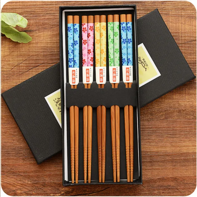 Bamboo Chopsticks Five Pairs Family Portable Tableware Cherry Blossom - Shop at LoveMi