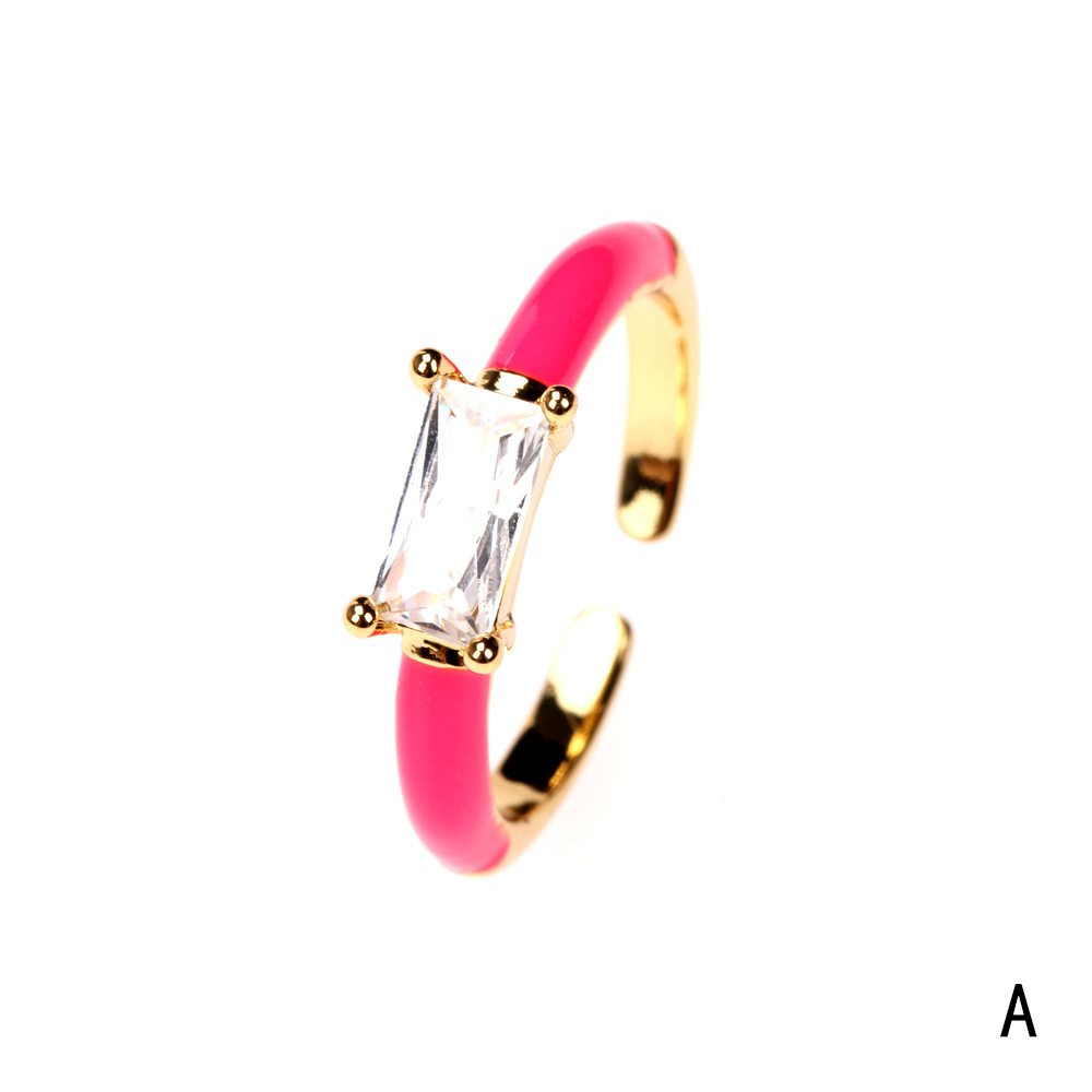 Copper-plated Gold Color Retaining Personality Square Zircon Index Finger
