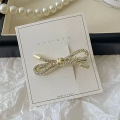 High-grade Matte Silver Bright Pearl Small Size Duckbill Barrettes - Golden Full Diamond Style - View 1