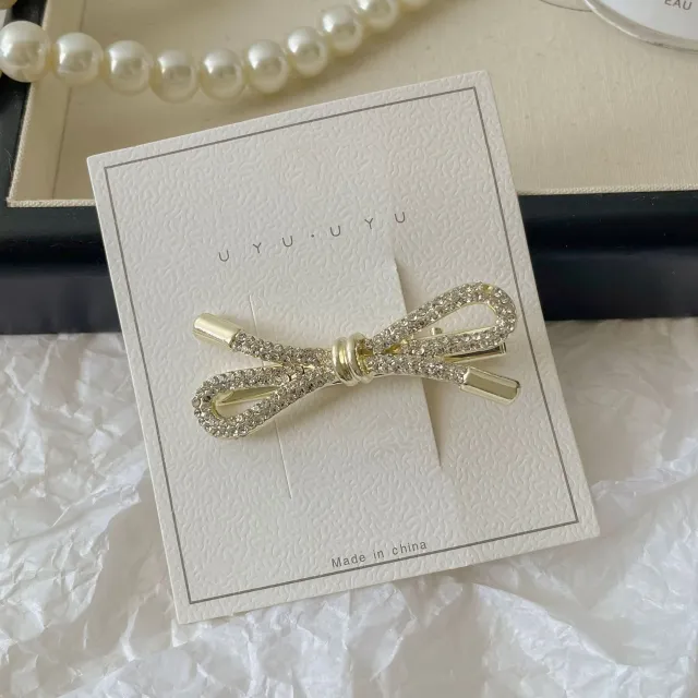 High grade Matte Silver Bright Pearl Small Size Duckbill Barrettes Golden Full Diamond Style - Shop at LoveMi