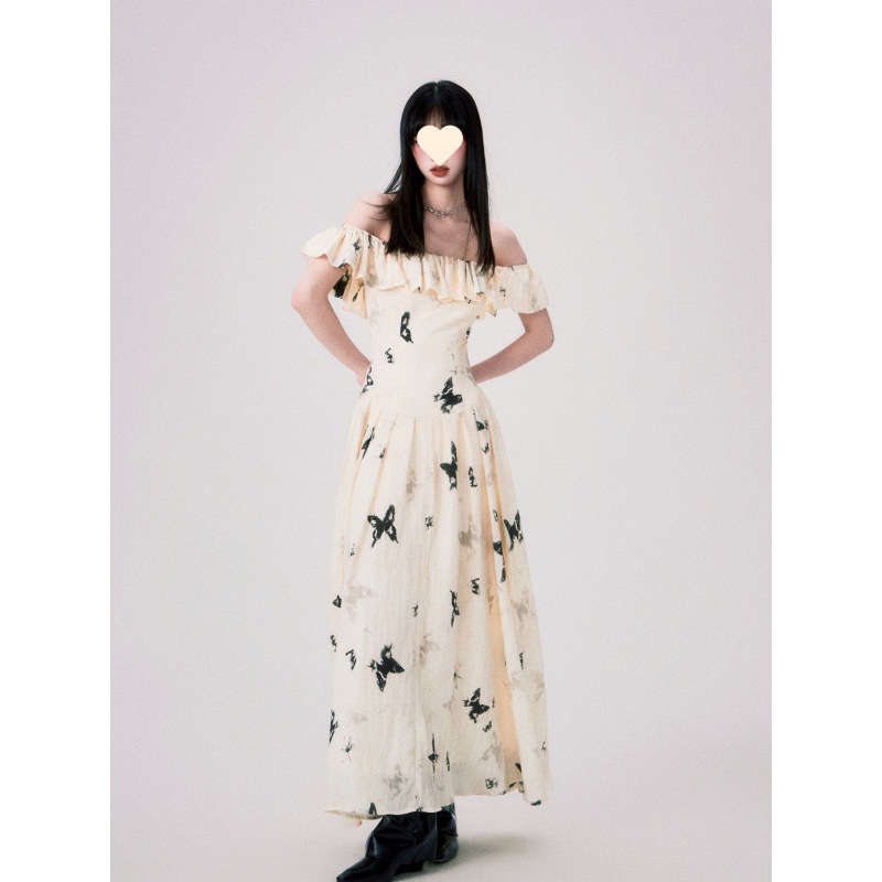 French Style Temperament Butterfly Print Dress