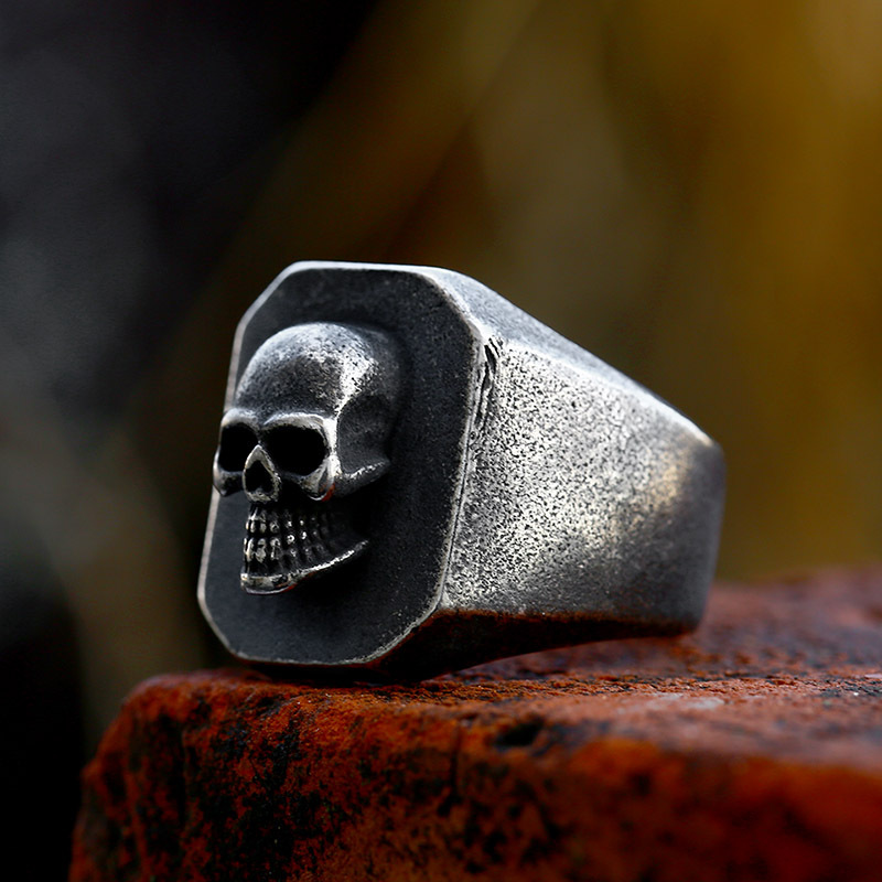 Stainless Steel Old Skull Vintage Punk Style Titanium Steel Ring